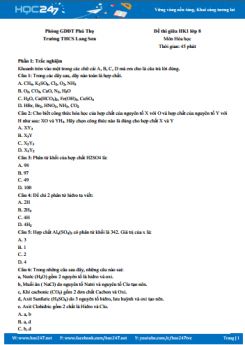 Đề thi giữa HK1 năm 2018 - 2019 môn Hóa 8 Trường THCS Lang Sơn