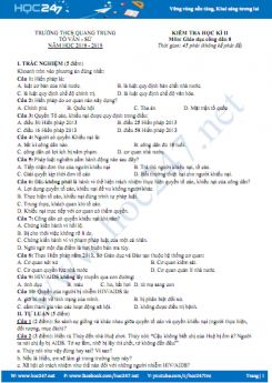 Đề thi HK2 môn GDCD lớp 8 Trường THCS Quang Trung năm học 2018-2019