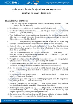 Ngân hàng câu hỏi ôn tập Xã hội học đại cương - ĐH Nông Lâm TP.HCM