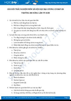 Câu hỏi trắc nghiệm Xã hội học đại cương có đáp án - ĐH Nông Lâm TP.HCM