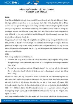 Bài tập môn Pháp luật đại cương - Phần chia tài sản