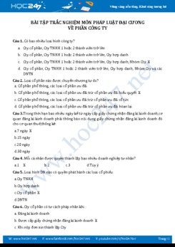 Bài tập trắc nghiệm môn Pháp luật đại cương - Phần công ty