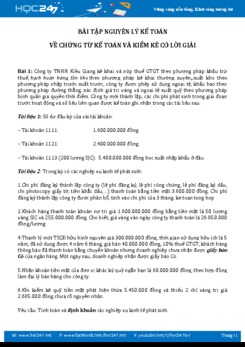 Bài tập Nguyên lý kế toán về chứng từ kế toán và kiểm kê có lời giải