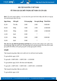 Bài tập Nguyên lý kế toán về tính giá các đối tượng kế toán có lời giải