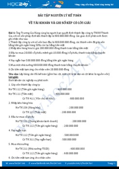 Bài tập Nguyên lý kế toán về tài khoản và ghi sổ kép có lời giải