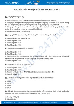 Câu hỏi trắc nghiệm môn Tin học đại cương