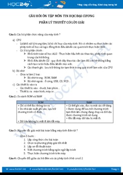 Câu hỏi ôn tập môn Tin học đại cương phần lý thuyết có lời giải