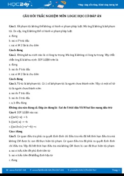 Câu hỏi trắc nghiệm môn Logic học có đáp án