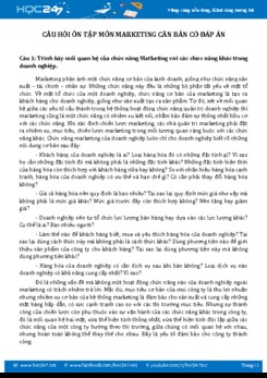 Câu hỏi ôn tập môn Marketing căn bản có đáp án