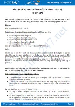 Bài tập ôn tập môn Lý thuyết tài chính tiền tệ có lời giải