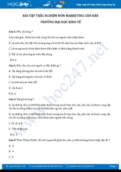Bài tập trắc nghiệm môn Marketing căn bản - ĐH Kinh tế