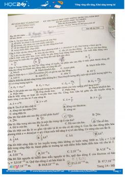 Đáp án đề thi THPT QG 2019 môn Vật lý mã đề 222