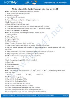 70 câu trắc nghiệm ôn tập Chương 6 môn Hóa học 12