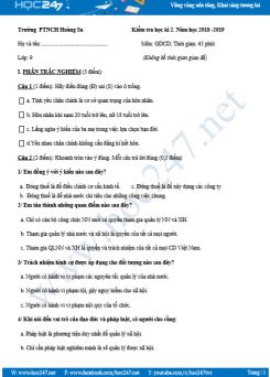 Đề thi HK2 môn GDCD lớp 9 Trường PTNCH Hoàng Sa năm học 2018-2019