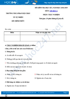 Đề kiểm tra HK1 môn Tin học 6 năm 2019 Trường THCS Phan Bội Châu