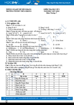 Đề kiểm tra HK1 môn Tin học 7 năm 2018 Trường PTDTBT THCS KRONG