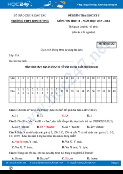 Đề kiểm tra HK1 môn Tin học 11 năm 2018 Trường THPT Đơn Dương có đáp án