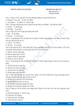 Đề thi HK2 môn Lịch Sử 12 năm 2019 - Trường THPT Mai Lão Bạng