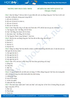 Đề thi HK2 môn Lịch Sử 12 năm 2019 - Trường THPT Phan Châu Trinh