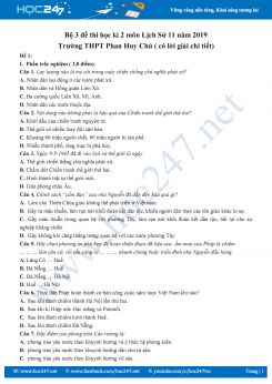 Bộ 3 đề thi HK2 môn Lịch Sử lớp 11 năm 2019 - Trường THPT Phan Huy Chú (có lời giải chi tiết)