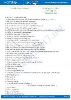 Đề thi HK1 môn Lịch Sử lớp 10 năm 2018 - Trường THPT Cẩm Bình