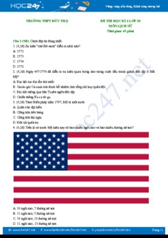 Đề thi HK2 môn Lịch Sử lớp 10 năm 2019 - Trường THPT Đức Thọ