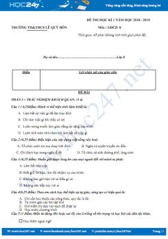 Đề thi HK1 môn GDCD 8 Trường THCS Lê Qúy Đôn năm học 2018 - 2019
