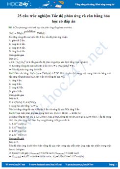 25 câu trắc nghiệm tốc độ phản ứng hóa học có đáp án (nâng cao)