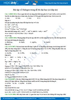 Bài tập về Halogen trong đề thi đại học (có đáp án)