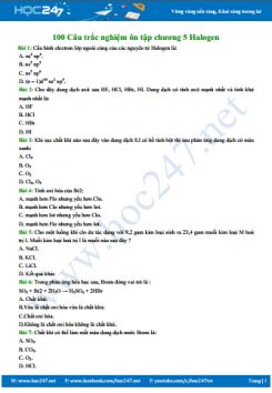 100 câu trắc nghiệm ôn tập chương Halogen