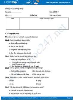 Đề kiểm tra 1 tiết HK1 môn GDCD lớp 7 Trường THCS Thường Thắng năm 2018 - 2019