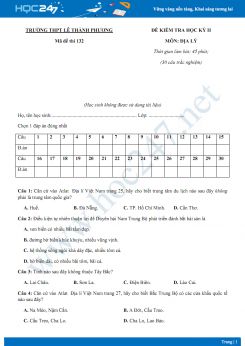 Đề thi HK 2 môn Địa lớp 12 năm 2018-2019 - Trường THPT Lê Thành Phương