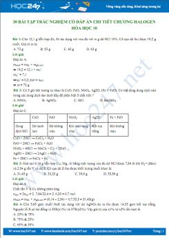 30 Bài tập trắc nghiệm có đáp án chi tiết chương Halogen Hóa học 10