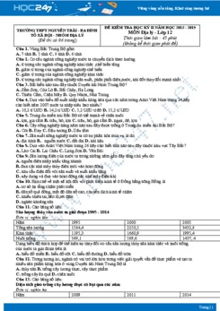 Đề thi HK2 môn Địa lớp 12 năm 2018-2019 - Trường THPT Nguyễn Trãi Hà Nội