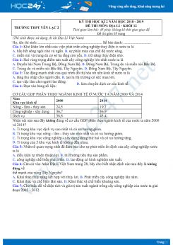 Đề thi HK2 môn Địa lớp 12 năm 2018-2019 - Trường THPT Yên Lạc 2