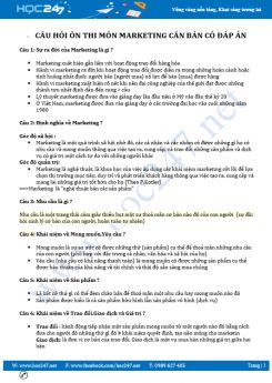 Câu hỏi ôn thi môn Marketing căn bản