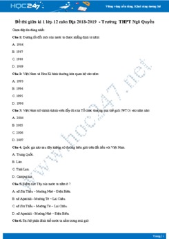 Đề kiểm tra giữa HK1 lớp 12 môn Địa 2018-2019 - Trường THPT Ngô Quyền
