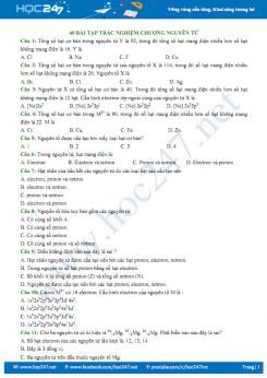 40 Bài tập trắc nghiệm chương Nguyên Tử