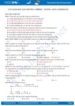 Các dạng bài tập chương Anđehit - Xeton - Axit Cacboxylic (có đáp án)