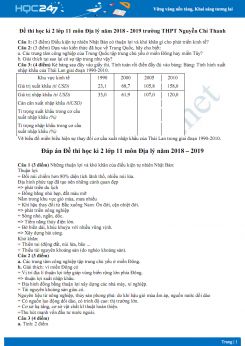 Đề thi HK2 môn Địa lớp 11 năm 2018-2019 - Trường THPT Nguyễn Chí Thanh