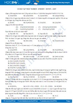 110 Bài tập trắc nghiệm Anđehit - Xeton - Axit cacboxylic