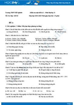 4 đề thi giữa HK2 môn Địa lớp 11 năm 2018-2019 - Trường THPT Hồ Nghinh
