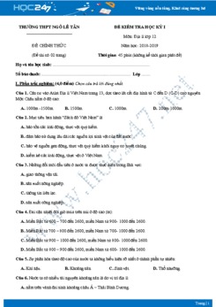 Đề thi HK1 môn Địa lớp 12 năm 2018-2019 - Trường THPT Ngô Lễ Tân