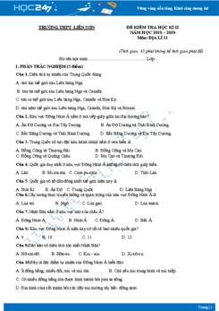 Đề thi giữa HK2 môn Địa lớp 11 năm 2018-2019 - Trường THPT Liễn Sơn