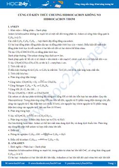 Củng cố kiến thức chương Hidrocacbon không no, hidrocacbon thơm