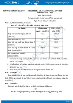 Đề thi giữa HK1 môn Địa lớp 11 năm 2018-2019 - Trường THPT Lý Thái Tổ