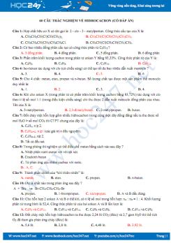 60 Câu trắc nghiệm về Hiđrocacbon (có đáp án)