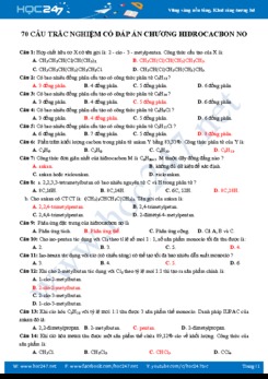 70 Câu trắc nghiệm có đáp án chương hidrocacbon no