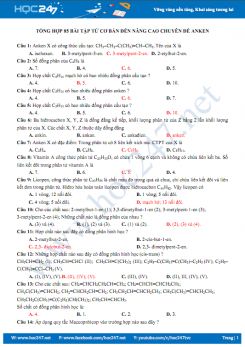 Tổng hợp 85 bài tập từ cơ bản đến nâng cao chuyên đề Anken (có đáp án)