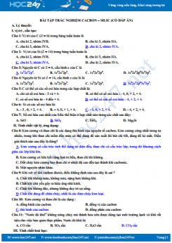 Bài tập trắc nghiệm Cacbon - Silic có đáp án